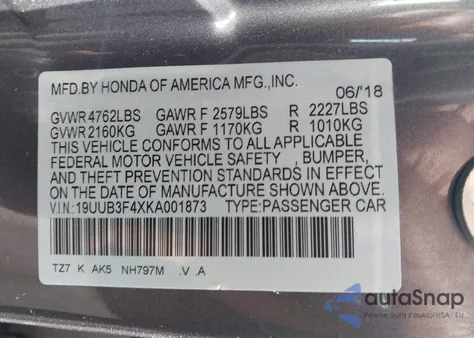 2019 Acura Tlx Tech Pkg из США, поврежденный, VIN 19UUB3F4XKA001873